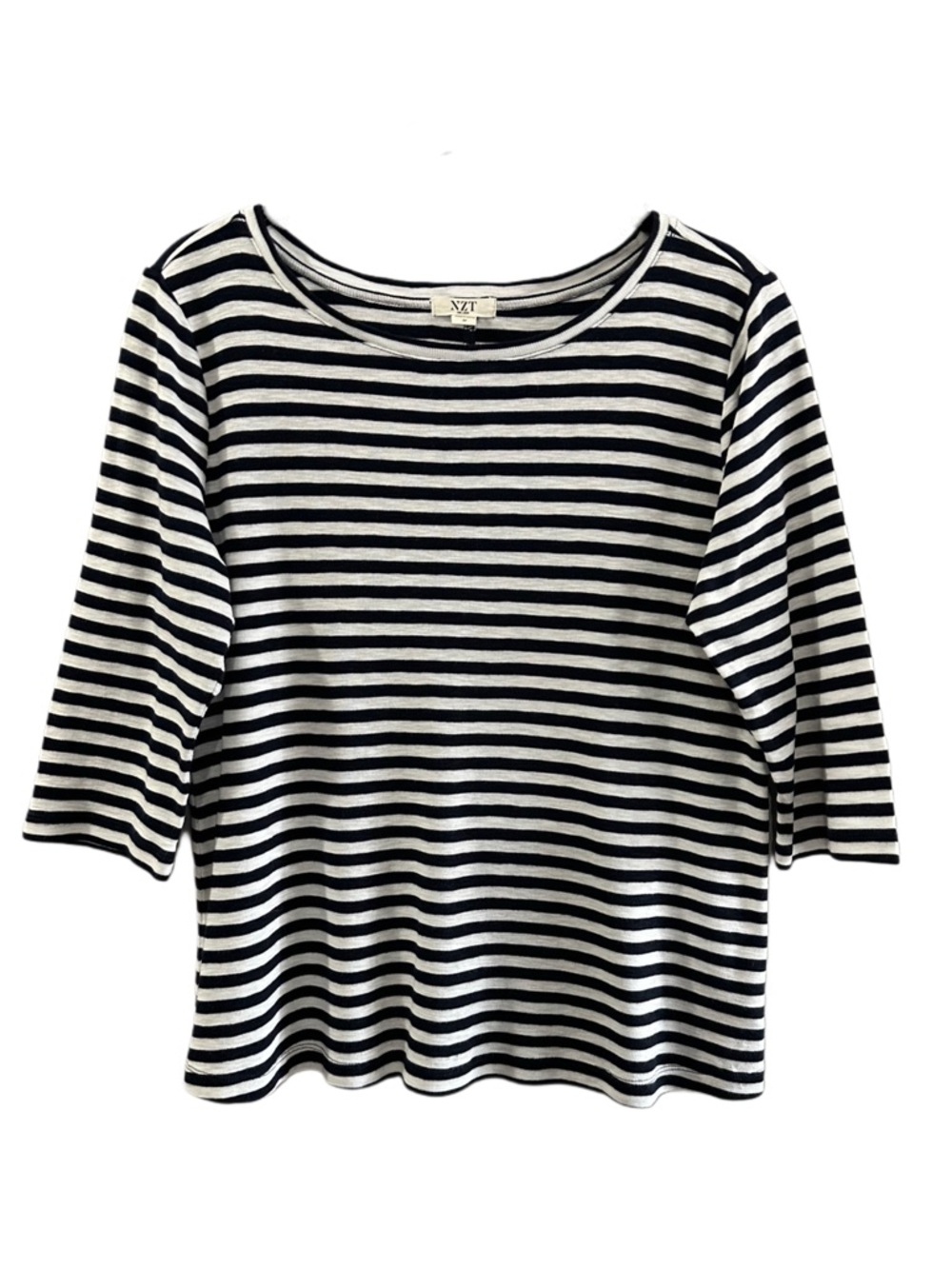 NZT NIC+ZOE Women’s Navy White Striped Top 3/4 Sleeve Stretch Size M Nautical